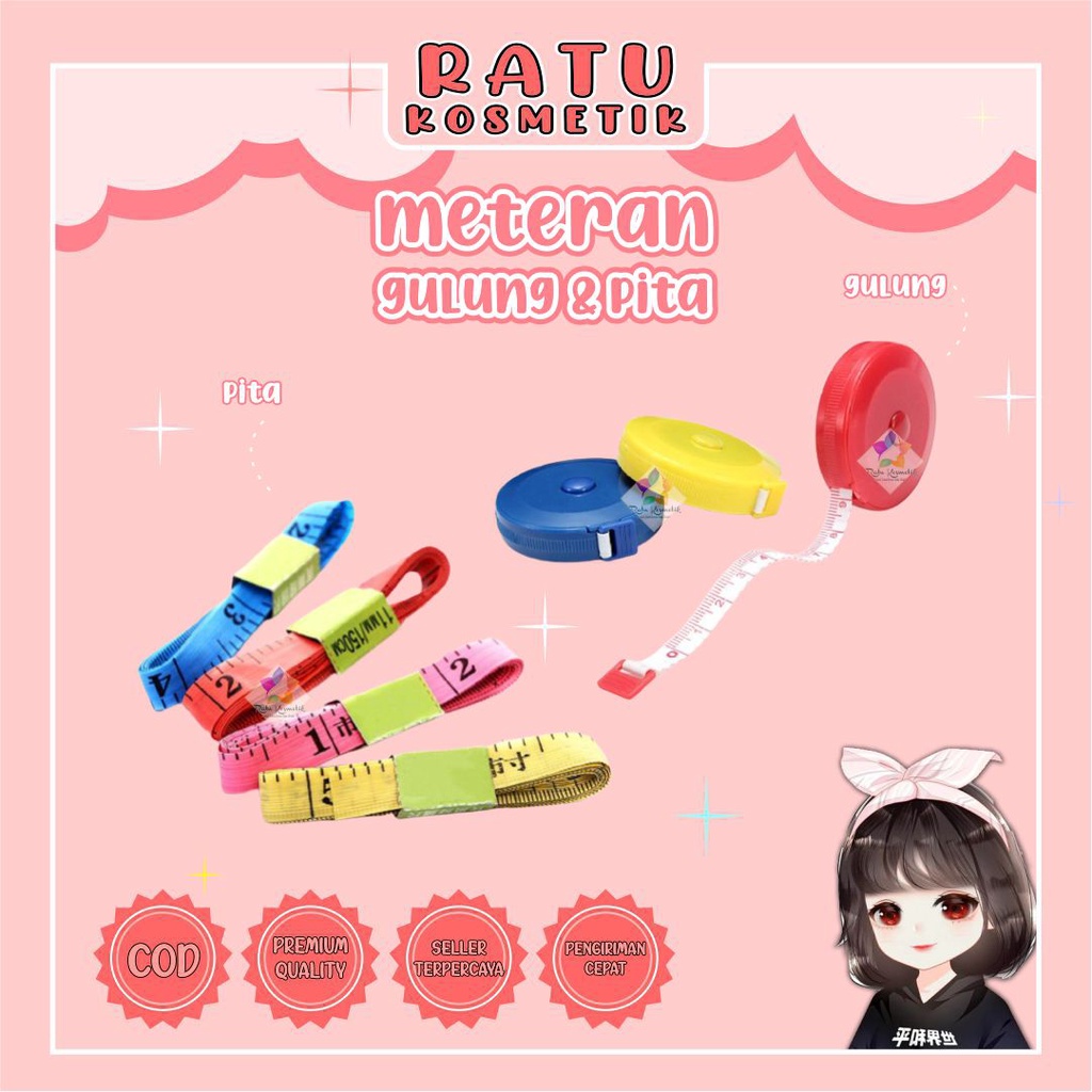 ❤ RATU ❤ Meteran Gulung Mini 150cm Meteran Pita Putar Pengukur Lingkar Badan Barang Serbaguna Kecil Baju Kain Mesin Jahit