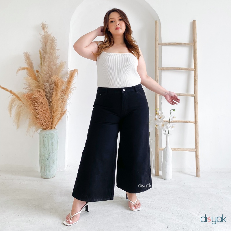 DISYAK - JUMBO Kulot Curvy High Waist Non Stretch Black 923