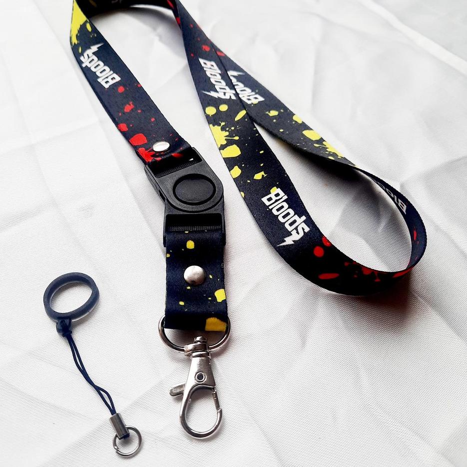 

Terbaru.. Lanyard printing BLOODS Gantungan ID Card/Pod + karet 13mm