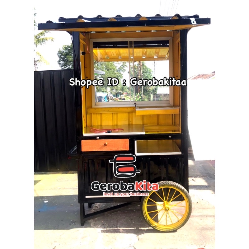 Booth Semi Container Roda Dorong &amp; Kaca / gerobak dorong / booth kontainer roda
