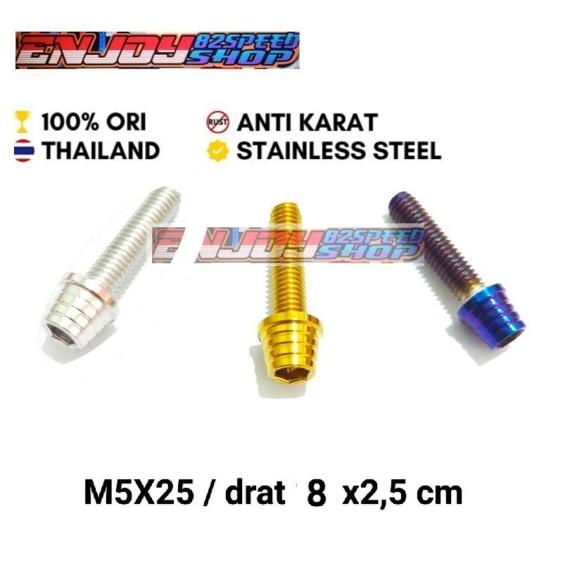 Baut Pb probolt Kerucut M5x25 Drat 8 panjang 2,5 Cm asli thailand