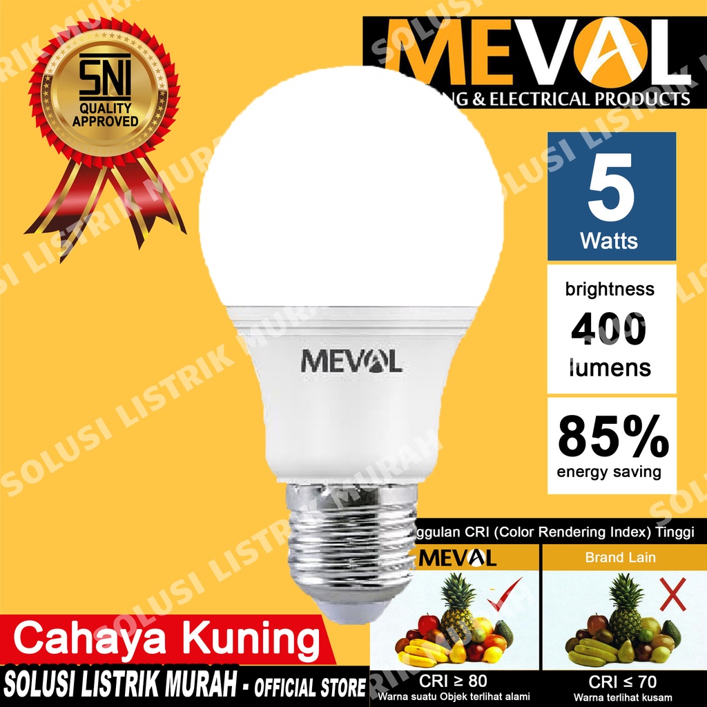 MEVAL Lampu Led Eco 5W Bulb Putih / Warm White / Kuning