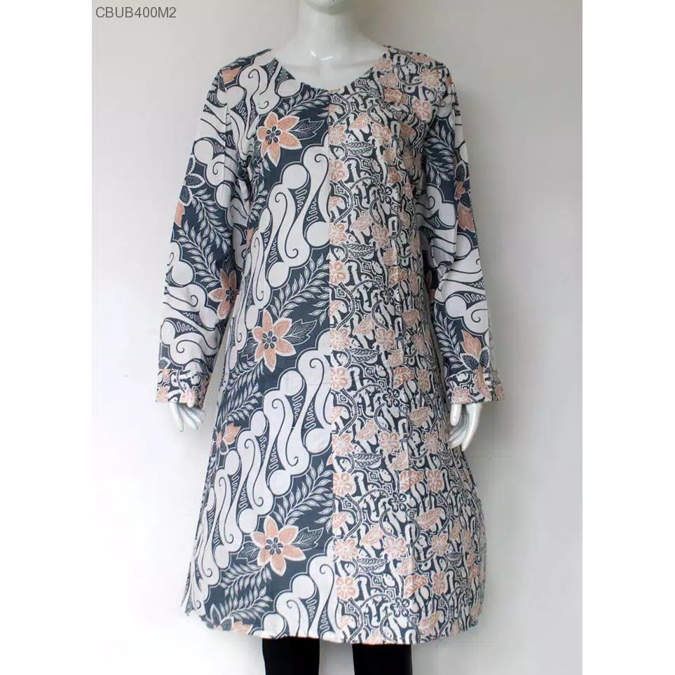 Tunik Batik Cap Klasik Cerah Abu Peach