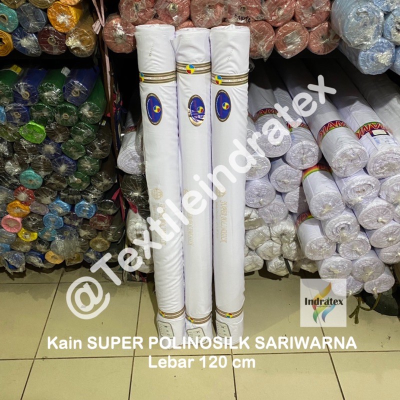 ( per 1 roll ) KAIN POLINO SILK SARIWARNA PUTIH bahan seragam gamis koko dress kerudung hijab jilbab sorban