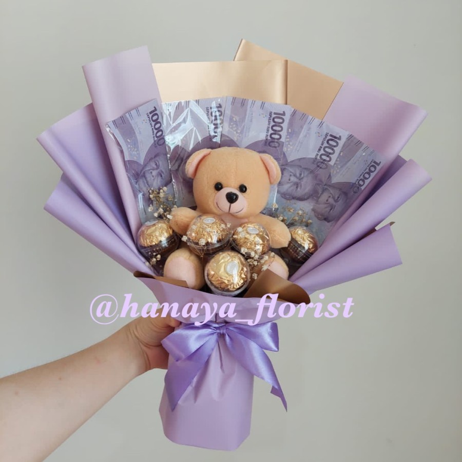 buket wisuda boneka toga + coklat ferrero, gift graduation bouquet, bucket wisuda, hadiah kelulusan