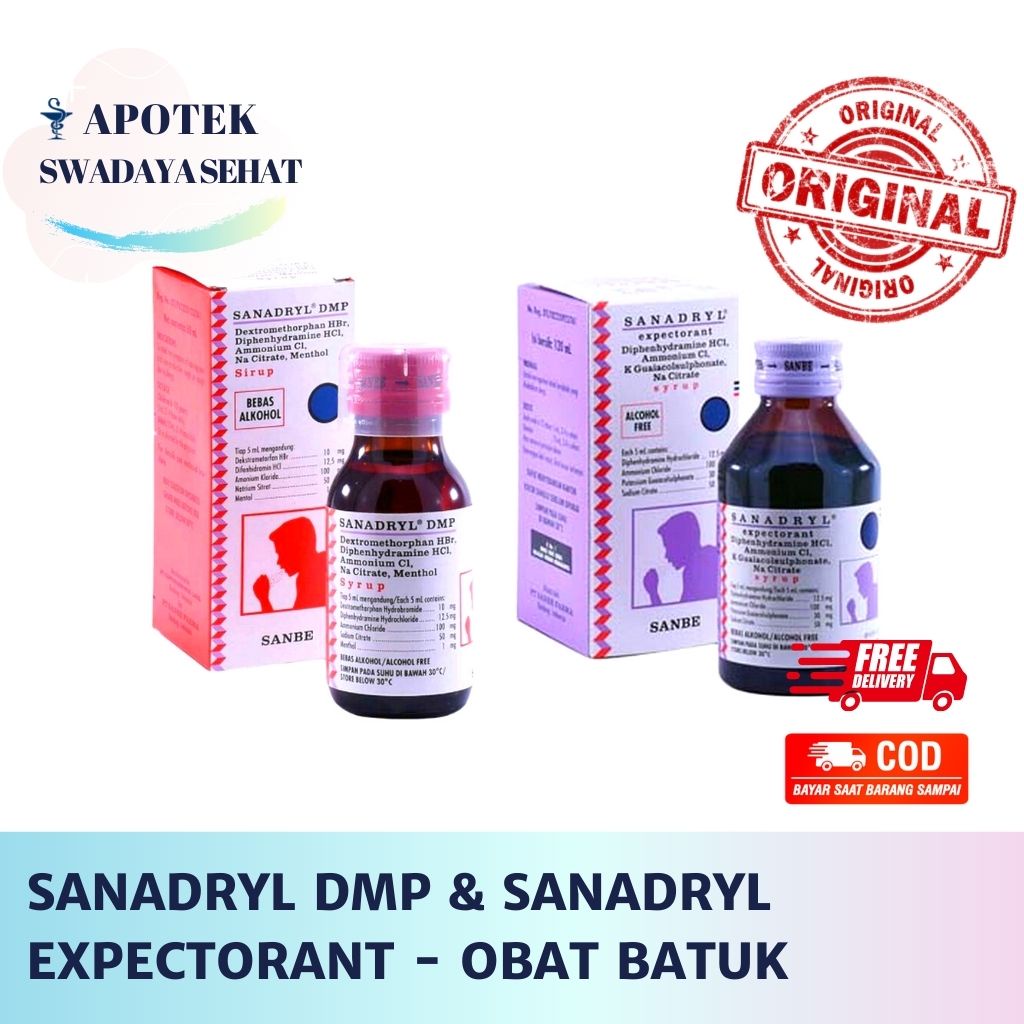 SANADRYL DMP Dan Sanadryl Expectorant Syrup 120 ML - Obat Batuk Pilek Flu 60 ML Sanadril