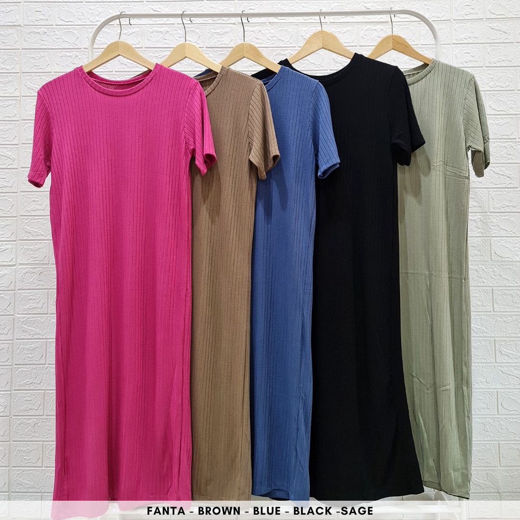 ready 4194 lova knit maxi dress polos rib dress casual wanita