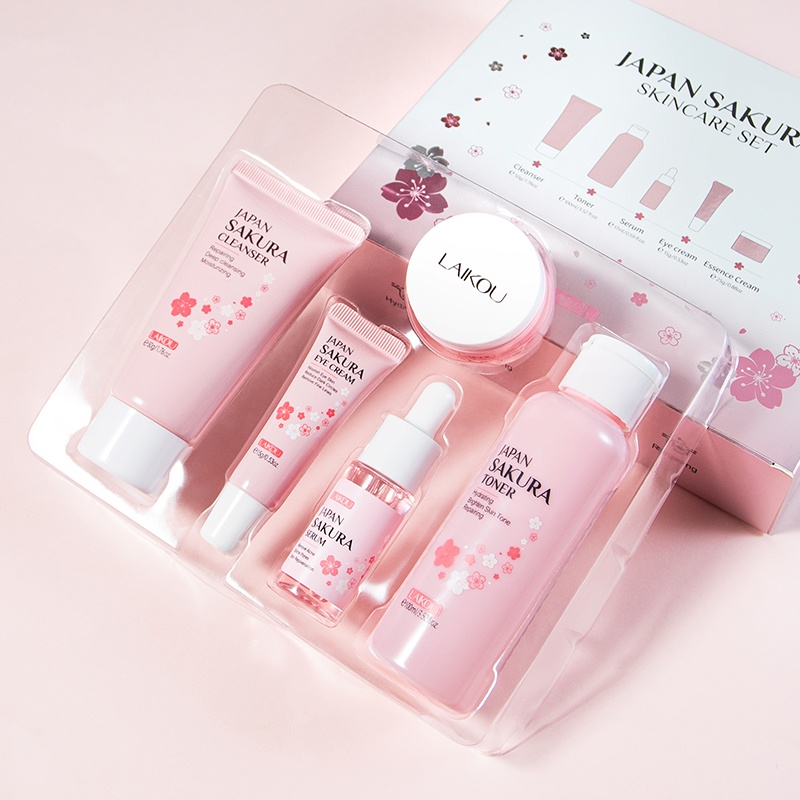 Free Gift LAIKOU Sakura Brightening Serum Cream Menghilangkan Bintik Gelap Toner Memudar Noda 5pcs