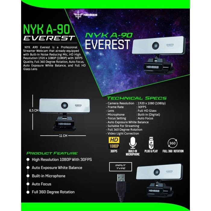 Webcam nyk nemesis everest a90 1080p live streaming - Camera pc &amp; laptop