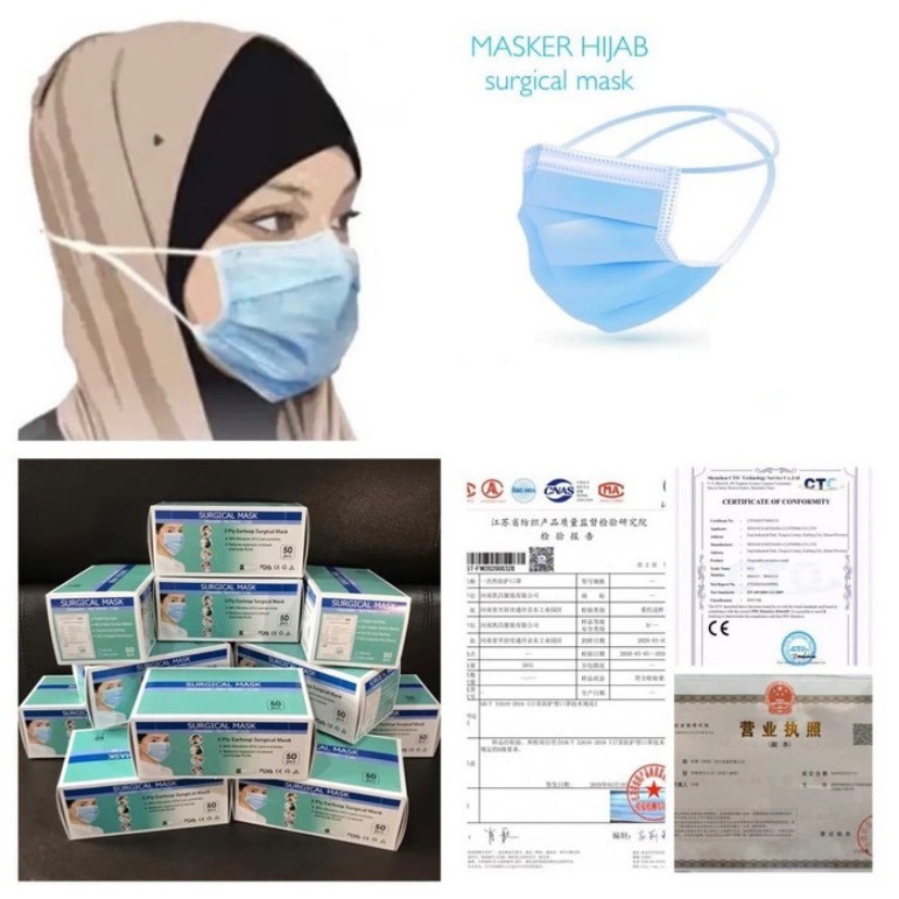 Masker 3Ply Hijab Surgical Mask Izin BNPB