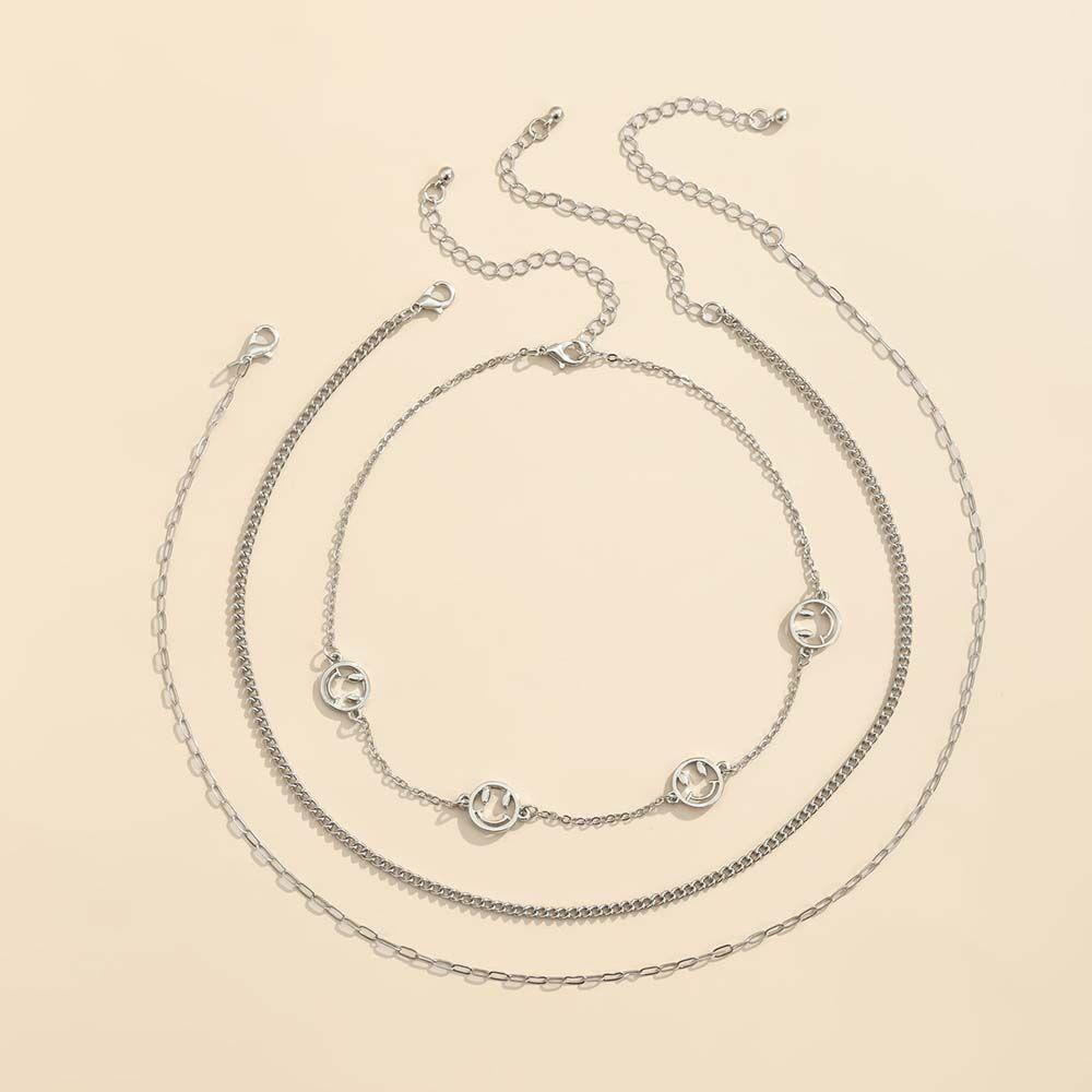 Mxbeauty Kalung Wanita Kepribadian Geometris Smiley Sederhana Multi-layer Hollow Alloy Hip Hop Gaya Korea Necklace