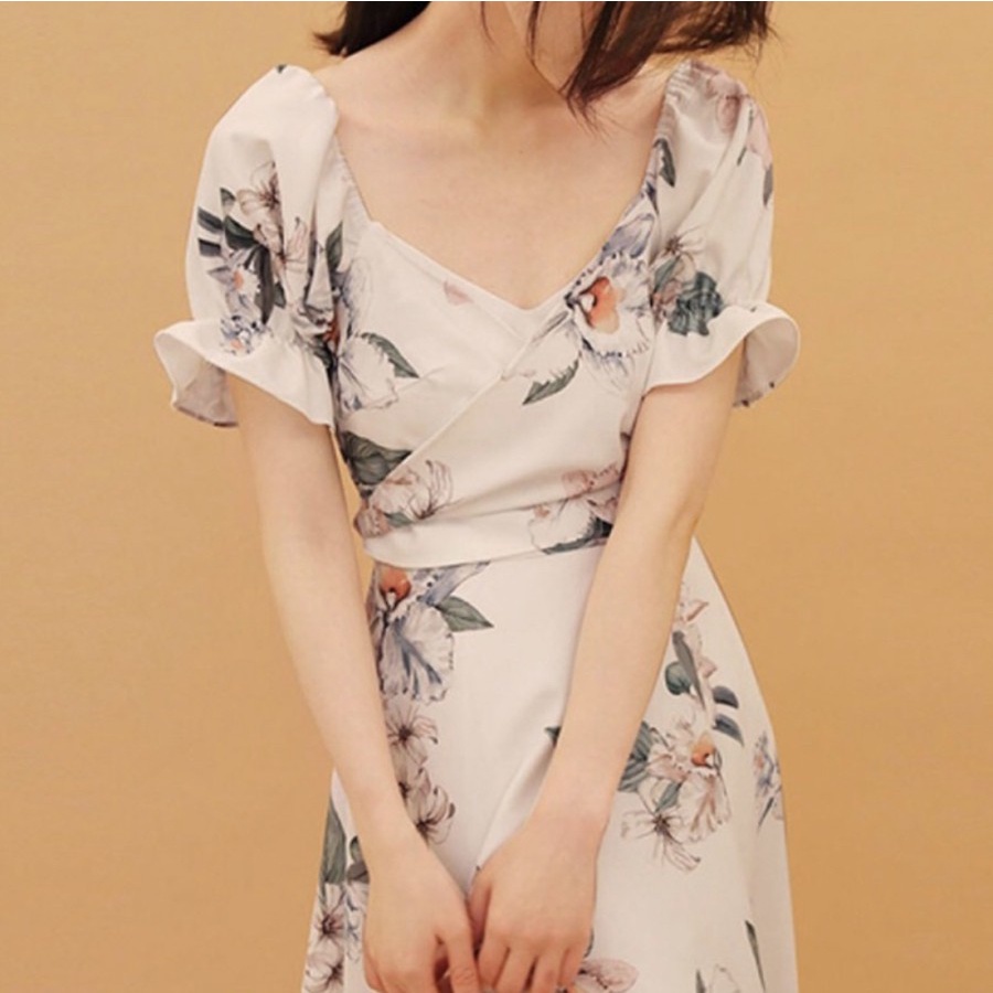 CASUAL OFFICE MIDI DRESS MOTIF FLOWER BKK FASHION NEW COLLECTION BEST