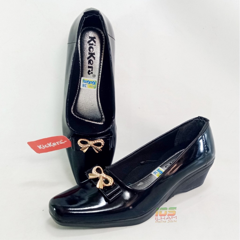 Kickers GL.13 Sepatu Pantofel Wanita Kilap Hak 5cm Size 36-42 Hitam