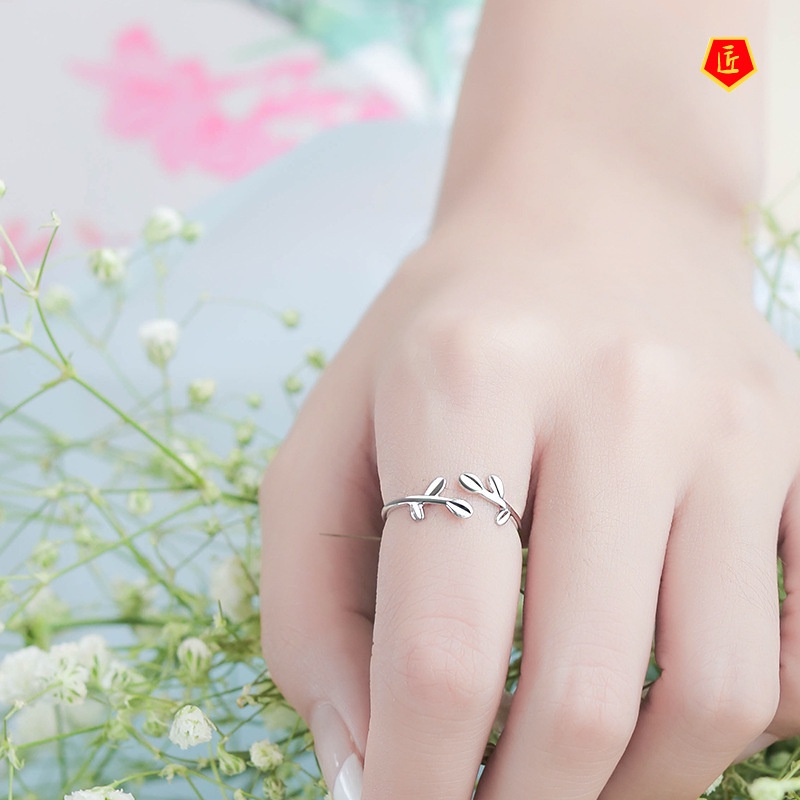 [Ready Stock]925 Silver Sprout Twigs Ring Female Korean Simple Personality