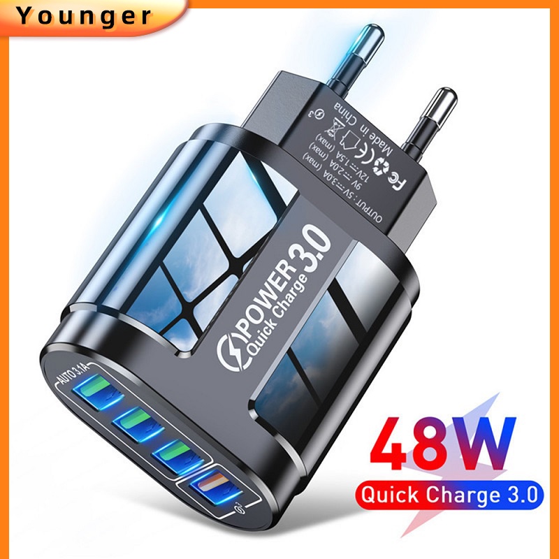 Adapter Charger Dinding 4 Port USB QC 3.0 48W Untuk Iphone 13 14