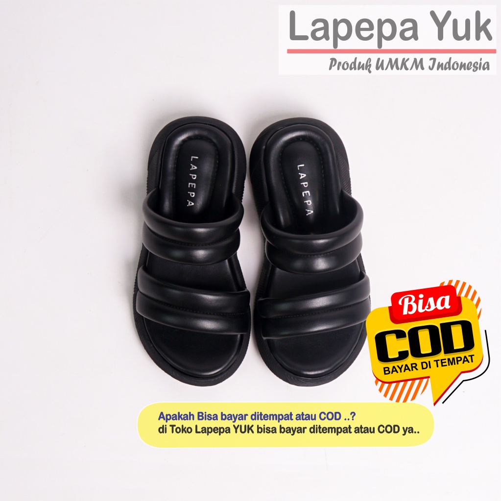 LAPEPA YUK - Sandal Platform Anak Perempuan Usia 2 sampai 10 Tahun ZOYA KIDS Sendal Anak cewek Wedges Wanita Empuk Model Silang Warna BLACK Hitam Ban dua Lucu cewe Slop Usia Umur 3 4 5 6 7 8 9 thn Tahun Premium Ori Original Mall Official Store