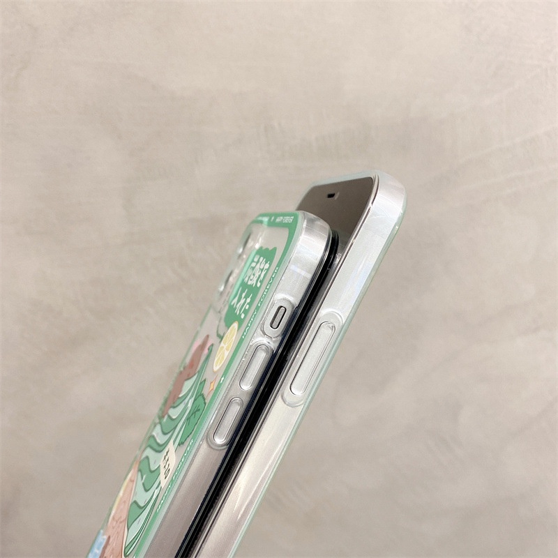 IPHONE Musim Panas Hijau Minum Es Krim Perlindungan Penuh Transparan Phone Case Cover Untuk Iphone6 6s 78 PLUS X XR XS 11 12 13 PRO MAX SE 2020