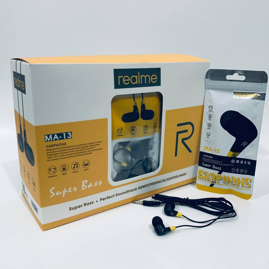 Headset Realme MA-13 Super Bass With Mic Earphone Pee Box 30pcs