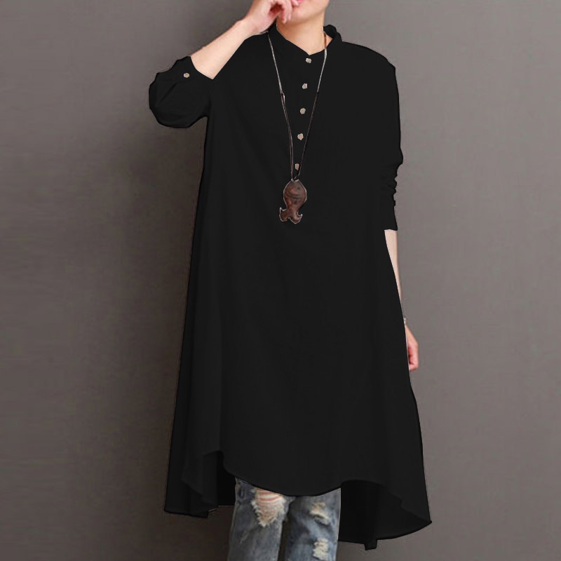 ZANZEA Womens Cotton Casual Boho Loose Party Plus Size Shirt Dress