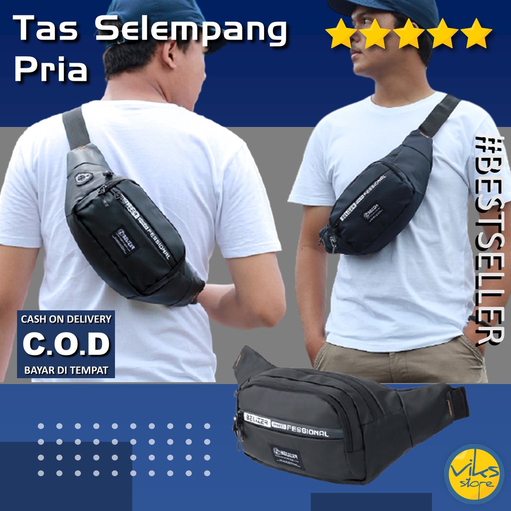 Tas Selempang Anti Air Pria Cowok Simpel Terbaru 2021 Multifungsi Hitam Navy Original