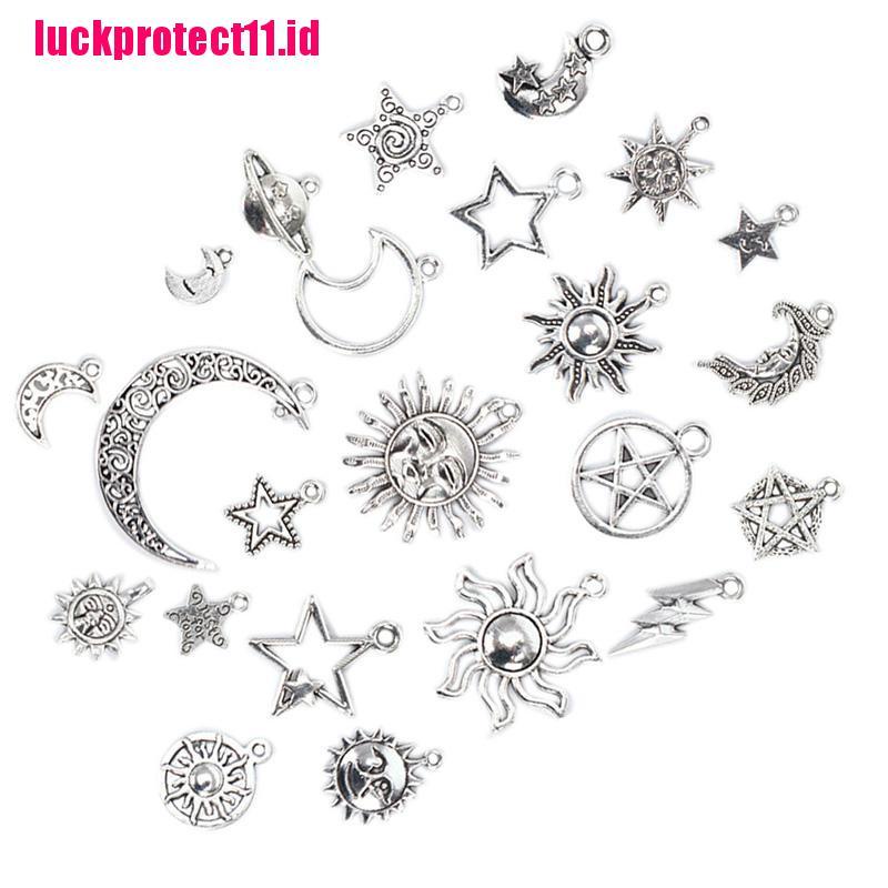 (LUCK) 23pcs / Set Liontin Bentuk Bulan / Bintang / Matahari Warna Silver Untuk DIY Perhiasan Charms