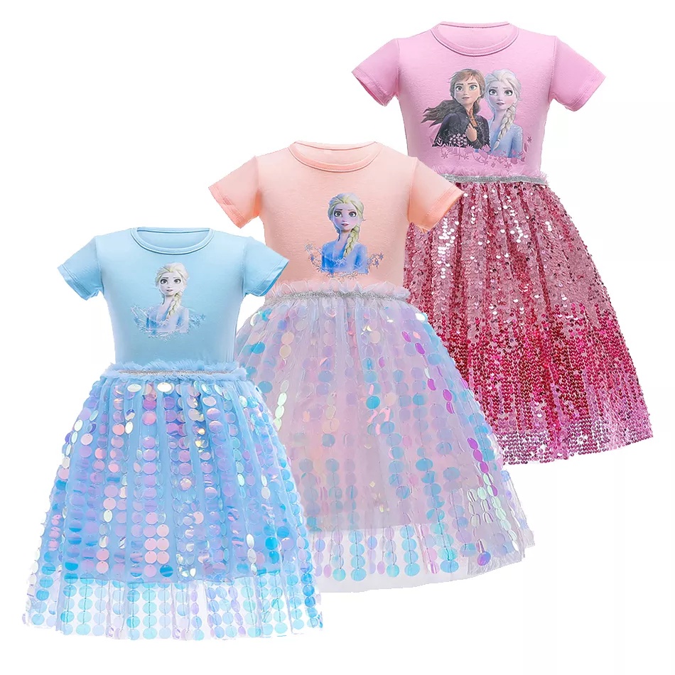 GAUN BAJU ANAK PEREMPUAN ELSA  FROZEN KOSTUM PRINCESS ELSA ANNA FROZEN DRESS ANAK KECIL PEREMPUAN WANITA ULANG TAHUN