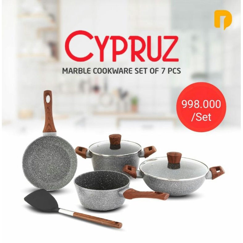 Panci Set Wajan Cypruz Marble Coating Cookware Anti Lengket