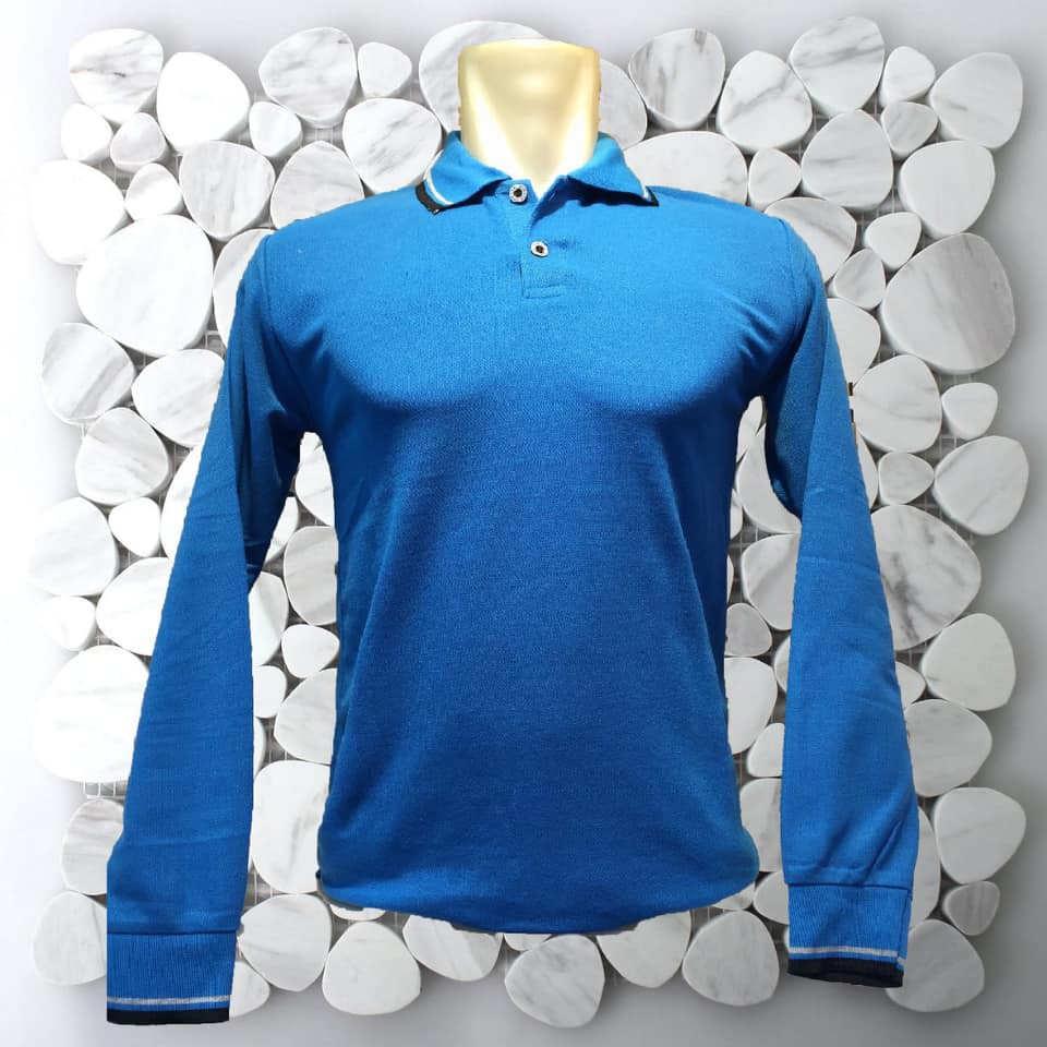  Polos  Polos  Biru Lengan Panjang Kaos  Kerah Lengan 