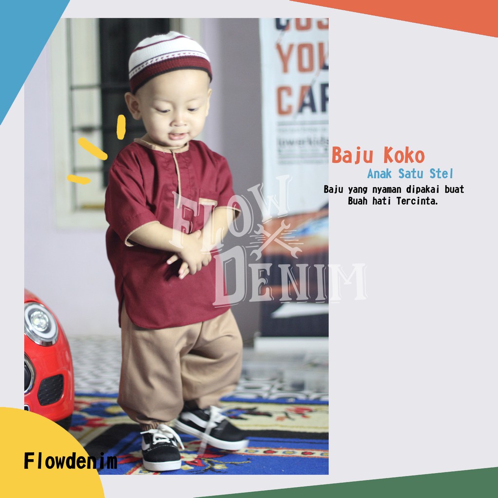 baju koko anak laki laki setelan murah umur 0-8 tahun Warna Merah putih coklat ungu biru navy Flow