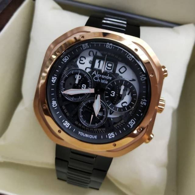 JAM TANGAN PRIA ALEXANDRE CHRISTIE AC 6468 ROSEGOLD BLACK ORIGINAL