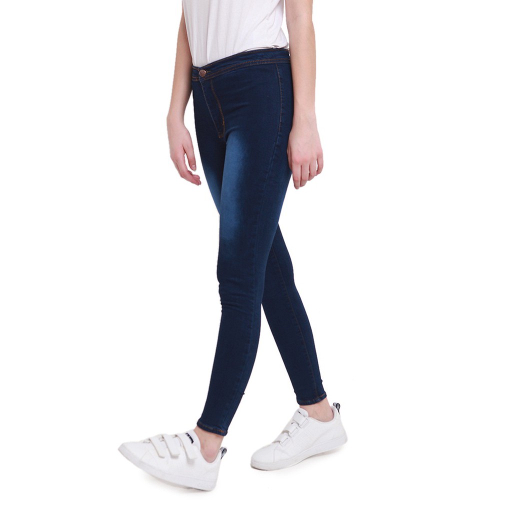 Dazina Light Stoned HighWaist Jeans Wanita- Celana HW Navy