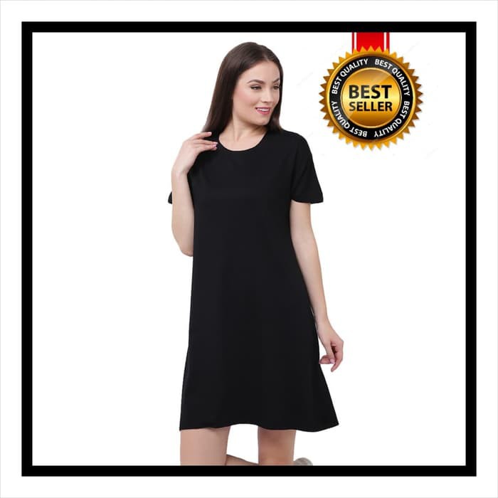 Kaos Wanita Polos Kaos Polos Lengan Pendek Midi - Hitam, Xl