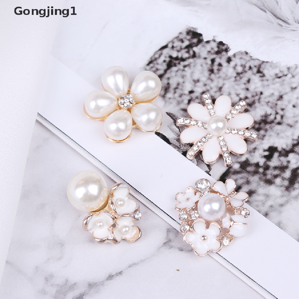 Gongjing1 10pcs Kancing Mutiara + Berlian Imitasi Flatback Untuk Kerajinan Tangan