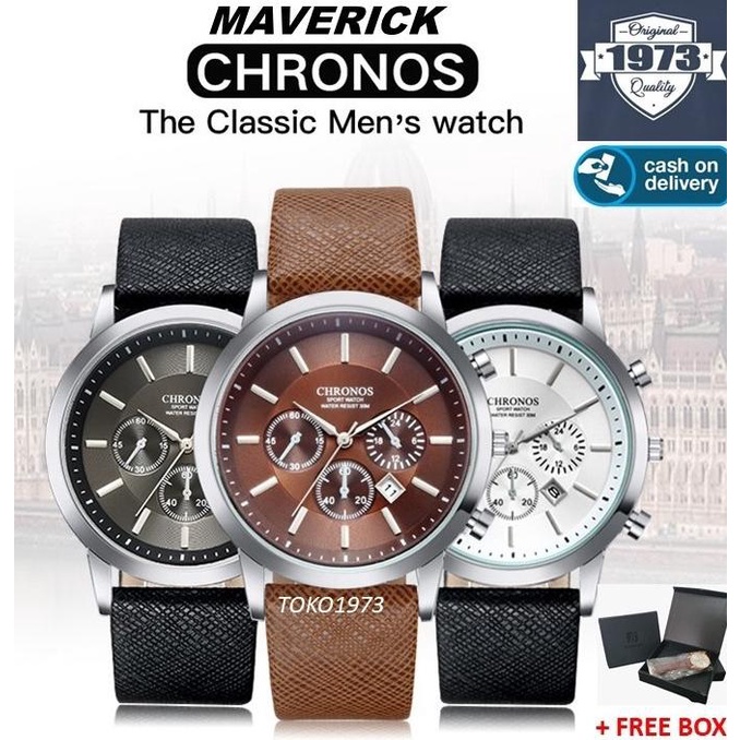 CHRONOS MAVERICK - Jam tangan kulit mewah pria arloji pria FREE BOX Termurah