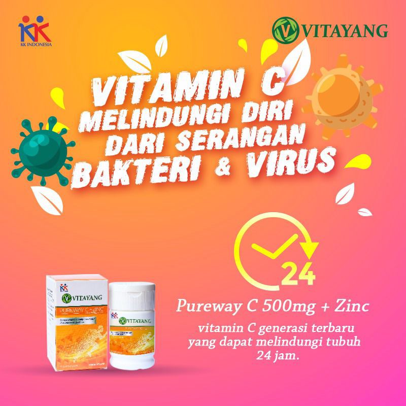 Vitayang Pureway C + Zinc Vitamin C Tingkatkan Kekebalan Imun Tubuh (30 Tablet @500mg)