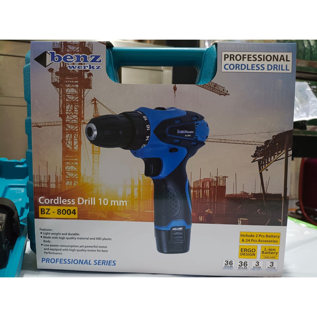 BZ8004 MESIN BOR 10mm LITHIUM BATERAI CORDLESS 12V BENZ WERKZ BZ 8004