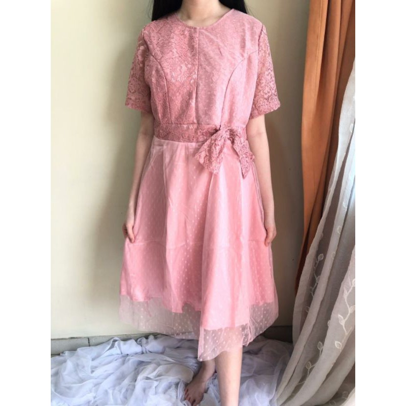 Dress pesta Party Dress Mewah Satin brukat model A Line dress korean style Dress Ken-015 bisa Cod