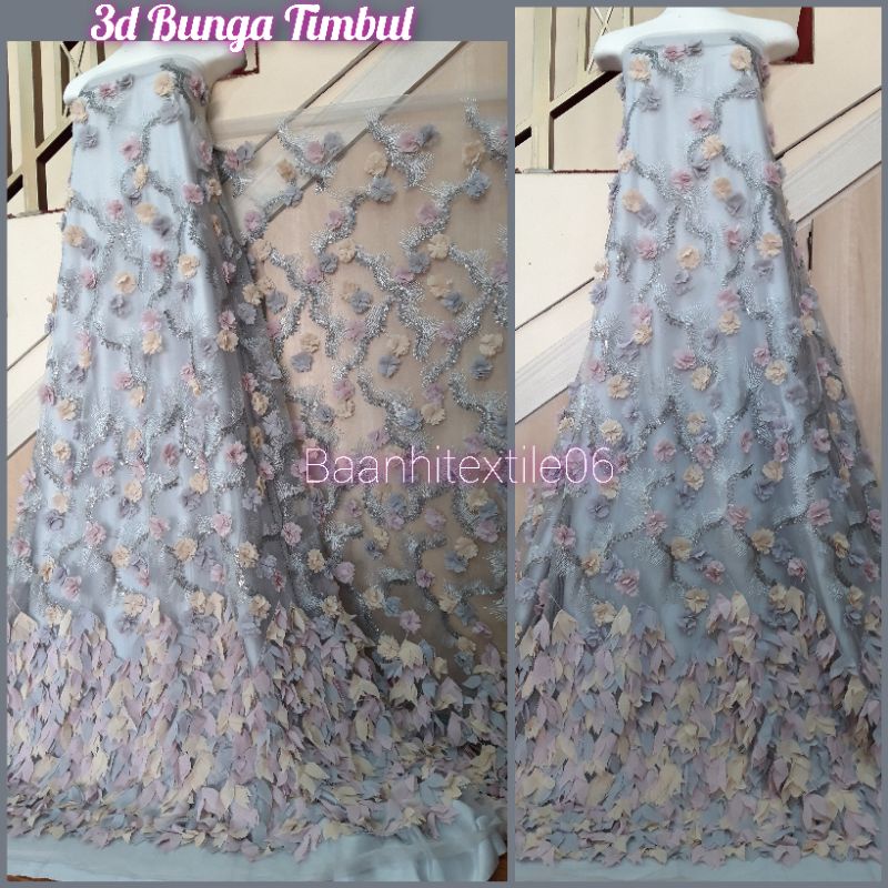 Kain Tile/Tulle 3d Bunga Timbul, kain tile brokat, tile mutiara, tile bordir mutiara, tile polos, ti