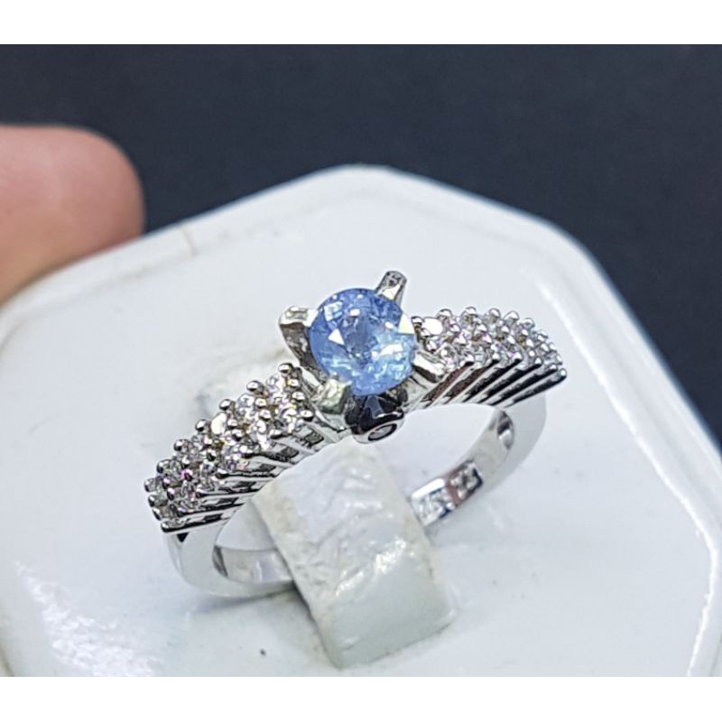 D447 cincin blue safir est ceylon srilanka ring perak s925 no 11 / 5