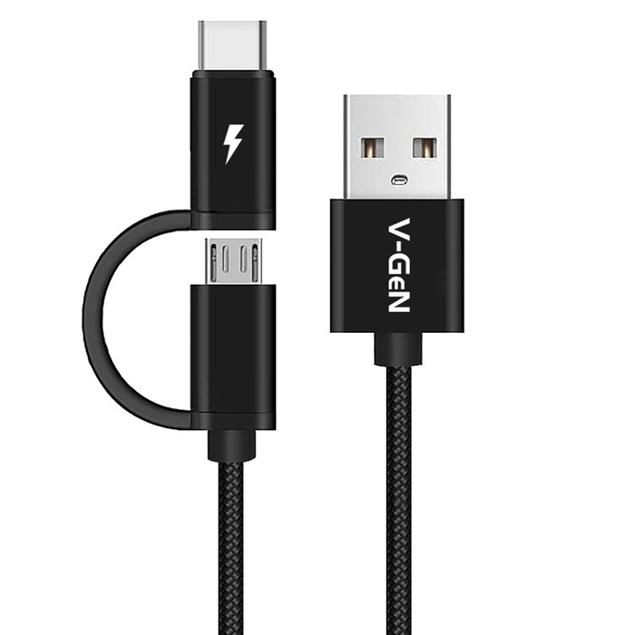 Kabel Data USB 2 in 1 MicroUSB Type C V-GeN CMT1-01 Fast Charging QC