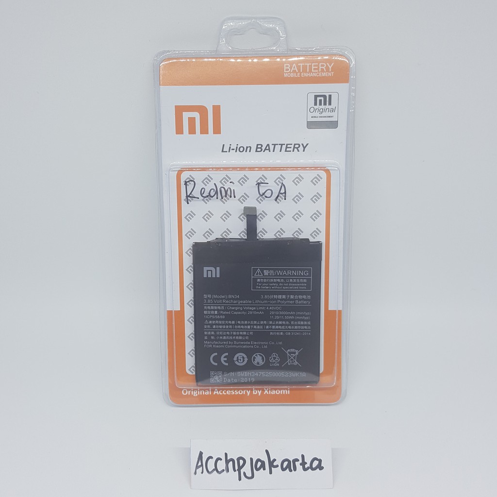 Baterai Batre XiaoMi Redmi 5A BN 34 100% / Battery Batrai Xiomi Xiaumi Redmi 5 A BN