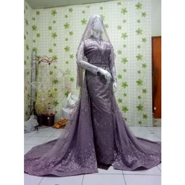 Jual Gaun Pengantin Model Slim Warna Taro Lengkap Slayer Shopee Indonesia 7084