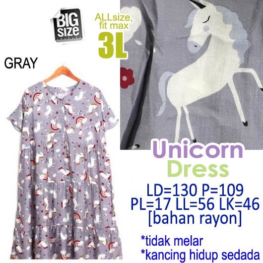 TERUSAN JUMBO LD 130 UNICORN DRESS, XXXL, KATUN RAYON, DRESS MIDI, BIG SIZE