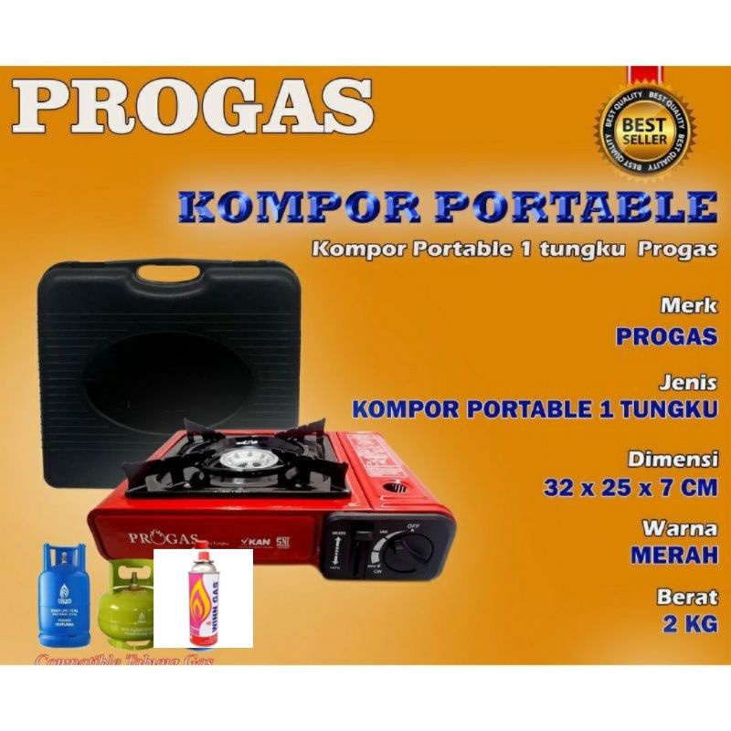 PROGAS  Kompor Gas Piknik  , Kemping , Portable  2 in 1 - Gas Elpiji Dan Gas Kaleng - SNI