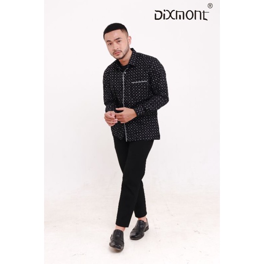 Dixmont Kemeja Pria Basic Formal Motif Lengan Panjang Hem ML00121