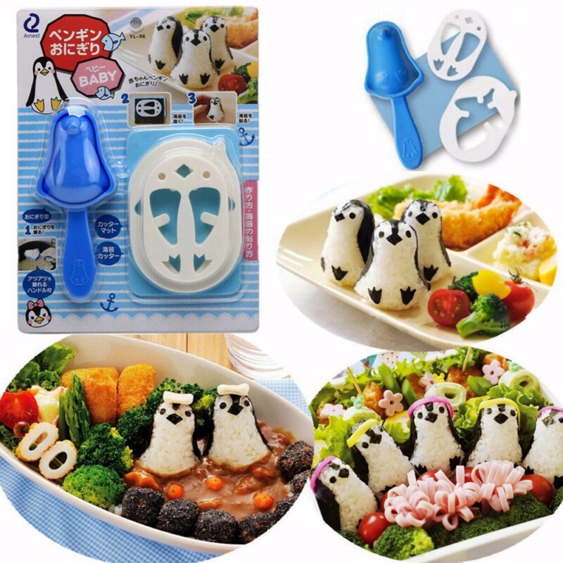 Set Cetakan Nasi Pinguin Cetakan Sushi Cetakan Bento Rice Maker Cutter Mold Cetakan Nasi Bentuk Lucu Cetakan Onigiri