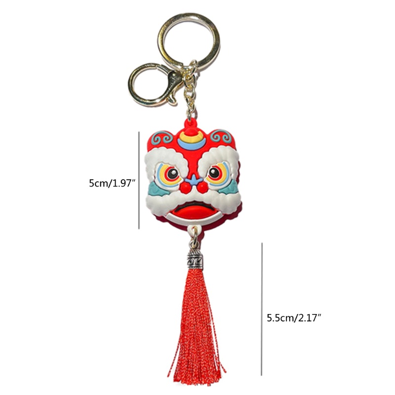 Mary Chinese Lion Keychain Dance Lion Keyring Dengan Rumbai Good Luck Charm Pendant