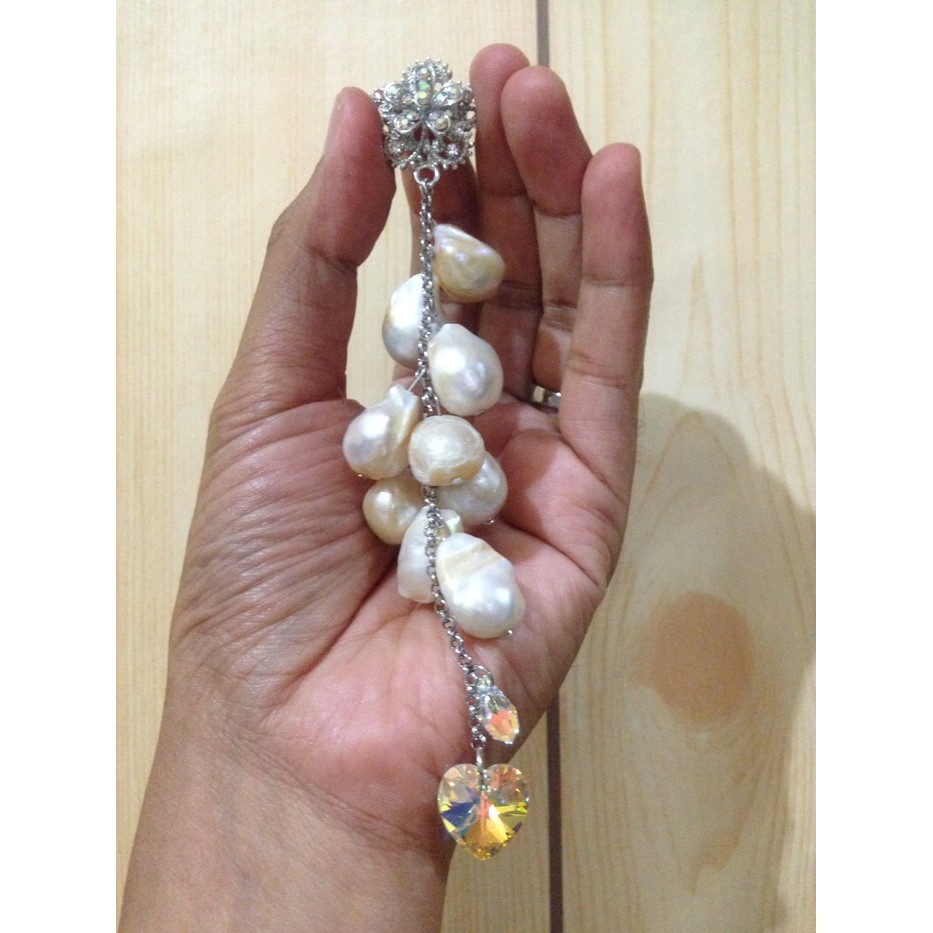 Bros Dagu Juntai Mutiara Baroque mix Swarovski Asli