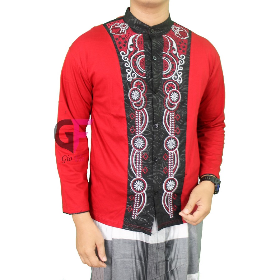 GIOFLO Baju Koko Lengan Panjang Kemeja Muslimin Pria Trendy Red / KKL 41