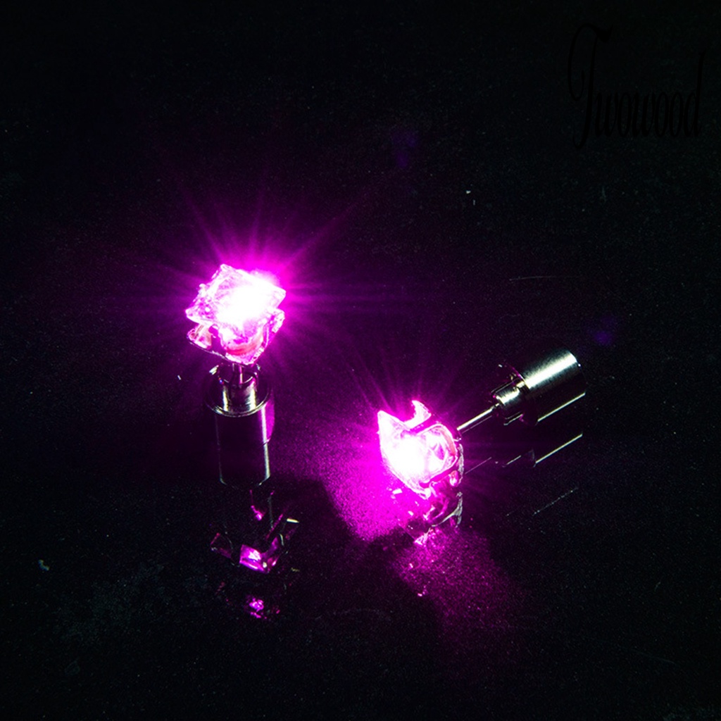 1 Pc Anting Stud Cubic Zirconia LED Bentuk Persegi Luminous Untuk Wanita